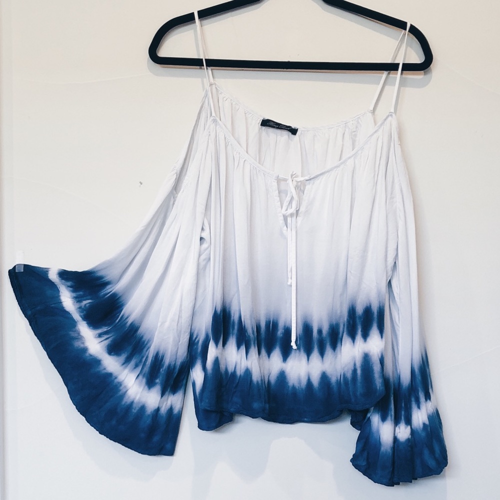 Tye dye long sleeve blouse with open shoulder